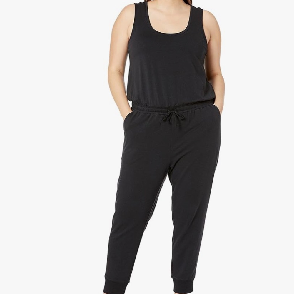 Women's Black Terry Fleece Jumpsuit